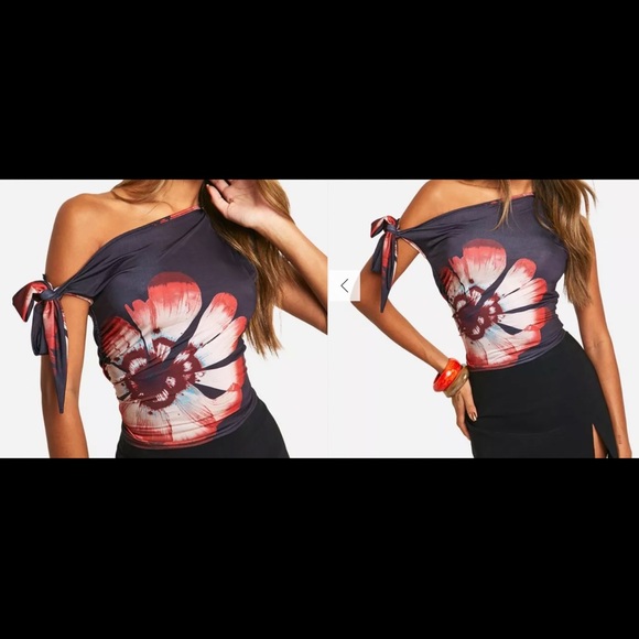 Boohoo Floral Off-Shoulder Top Size 8 NWT - Picture 3 of 3